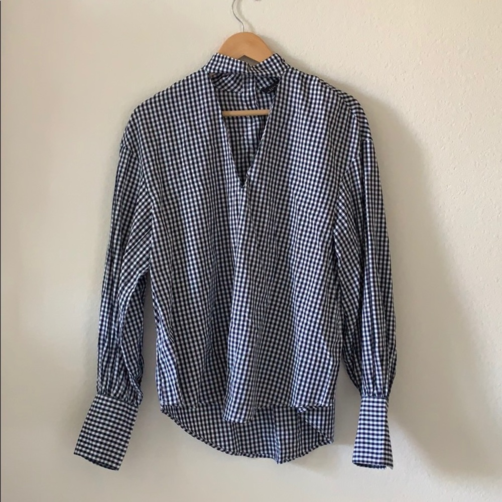 Zara Gingham Choker Neck Shirt
